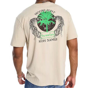 Only & Sons Oversized T-Shirt with Tiger Moon in Beige, Size S​​​​​